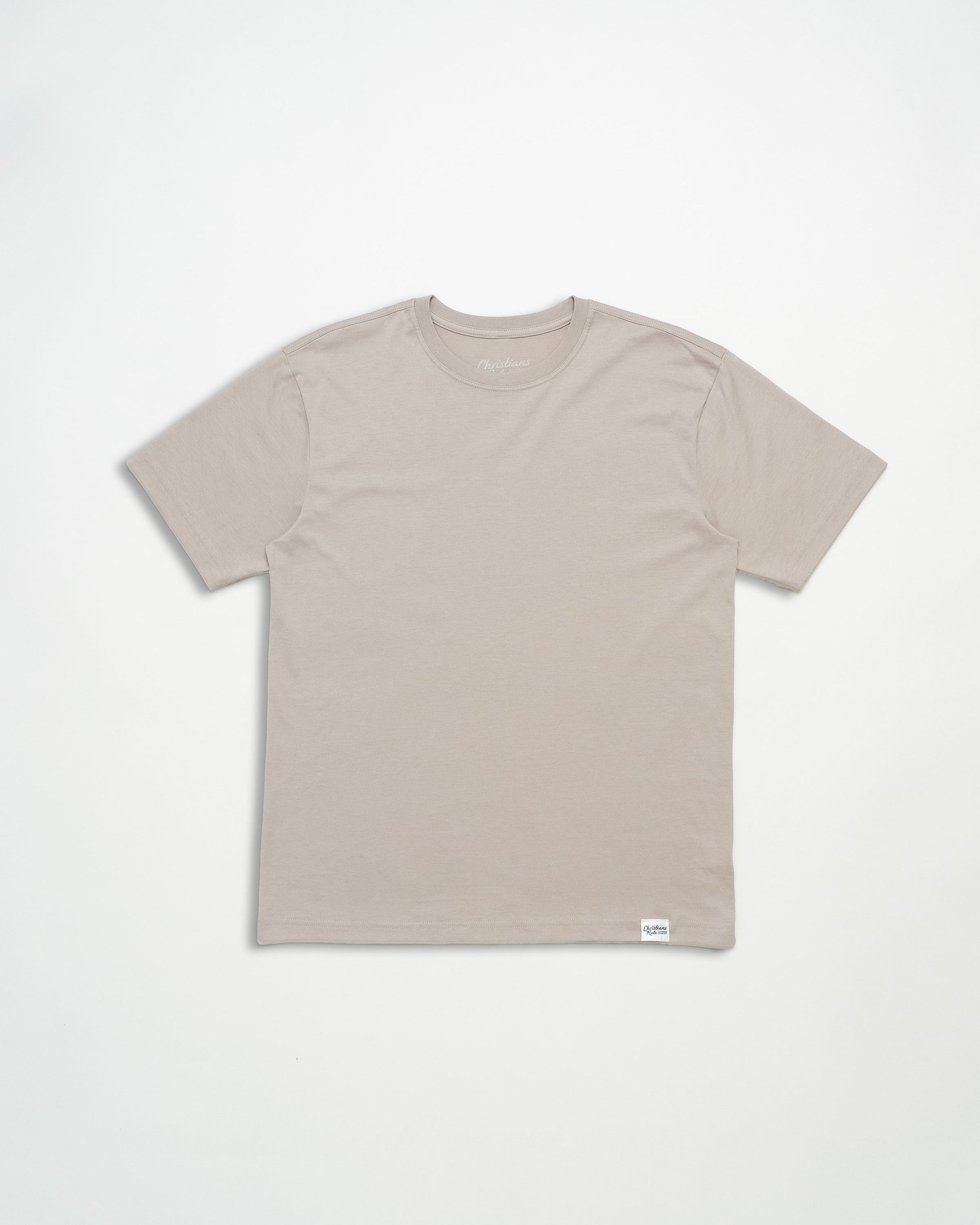 Gray t-shirt with brand logo against a white background.
